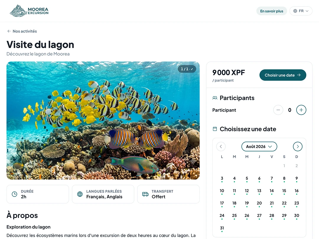 Page de réservation Onatea