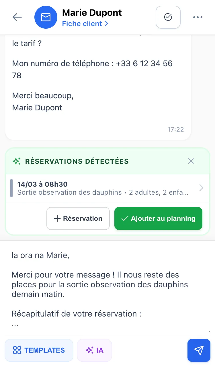Capture d'écran — Réponses intelligentes
