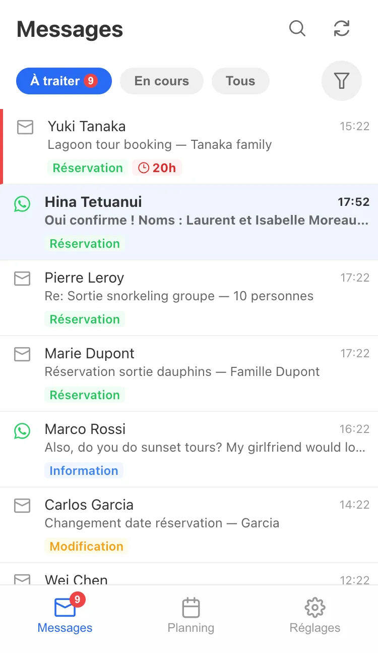 Capture d'écran — Inbox unifiée